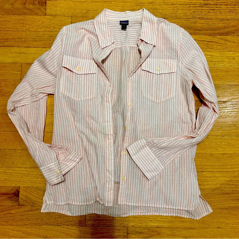 Patagonia Striped Button down shirt. Cute on the Beach or at the pool.